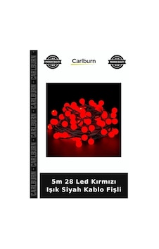 Özel Üretim Dekoratif Yılbaşı Parti Aydınlatma Süs Oda 5m 28 Led Kırmızı Işık Siyah Kablo Fişli