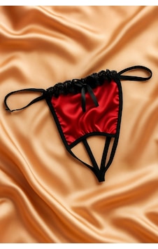Nimselove Kadın Kırmızı Fiyonk Detaylı Saten G-string Külot Çok Renkli