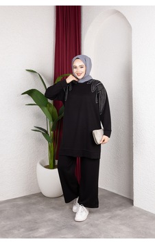 Hira Life Fashion Moda Efsa Kadın Siyah Tesettür Giyim Zarif Taş Detaylı Tunik & Pantolon İkili Takım Siyah Siyah Hira Life Fashion Moda Efsa Kadın Siyah Tesettür Giyim Zarif Taş Detaylı Tunik & Pantolon İkili Takım Siyah Siyah