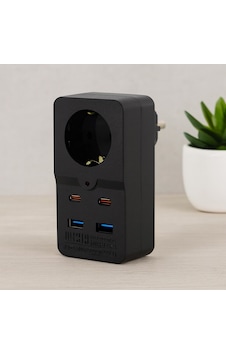 Termal Akım Korumalı Duvar Prizi - 1 Priz, 2xusb, 2xtype-c 10a/2500w Siyah