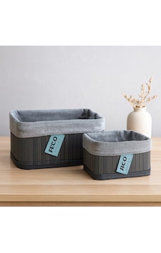 Kare Organizer Sepet - Bambu Kenarlı, Ahşap Taban, Bezli - 18x21 Cm Renkli Kare Organizer Sepet - Bambu Kenarlı, Ahşap Taban, Bezli - 18x21 Cm Renkli