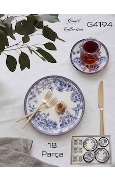 Gönül Spring Çay Ve Pasta Seti G4194 Beyaz - Mavi