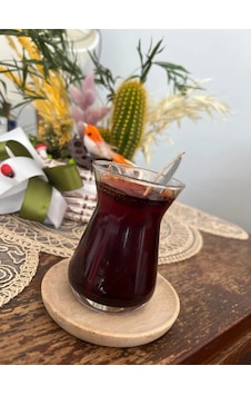 El Emeği Çay Bardağı Görünümlü Jel Mum Kırmızı Kirmızı