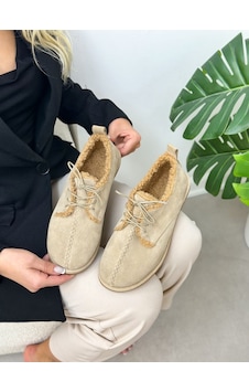 Erva'nın Butiği Bej Hakiki Deri Sorry İçi Peluş Bağcıklı Kadın Ayakkabı-6394 Erva'nın Butiği Bej Hakiki Deri Sorry İçi Peluş Bağcıklı Kadın Ayakkabı-6394