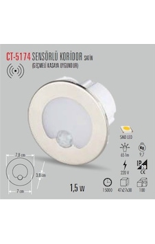 Ct-5174 1.5w/3200k Radar Sen.kor. Armatürü G.ışığı Işık Cata Beyaz Ct-5174 1.5w/3200k Radar Sen.kor. Armatürü G.ışığı Işık Cata Beyaz