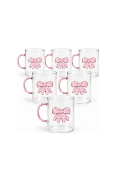 6 Lı 240 Ml Pembe Fiyonk Kurdele Detaylı Cam Kupa Seti Çay Kahve Bardağı Şeffaf 6 Lı 240 Ml Pembe Fiyonk Kurdele Detaylı Cam Kupa Seti Çay Kahve Bardağı Şeffaf