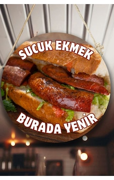 Sucuk Ekmek Salonu Çift Taraflı Karşılama Tabelası, Ekmek Arası Sucuk Dükkanı Kapı Duvar Tablo Pano Sucuk Ekmek Salonu Çift Taraflı Karşılama Tabelası, Ekmek Arası Sucuk Dükkanı Kapı Duvar Tablo Pano