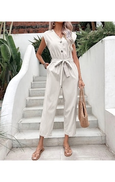 Barbora Keten Kadın V Yaka Tek Sıra Düğmeli Kolsuz Tulum Ln28ekru7 001 Barbora Keten Kadın V Yaka Tek Sıra Düğmeli Kolsuz Tulum Ln28ekru7 001