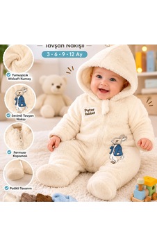 Candar Rabbit Tavşan Nakışlı Tüylü Erkek Bebek Tulumu Fermuarlı, Patikli 3-6-9-12 Ay Mavi Candar Rabbit Tavşan Nakışlı Tüylü Erkek Bebek Tulumu Fermuarlı, Patikli 3-6-9-12 Ay Mavi