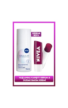 NIVEA Böğürtlen Renkli Dudak Kremi + Cellular Epigenetics Rejuvenating Cilt Serumu 15 ML NIVEA Böğürtlen Renkli Dudak Kremi + Cellular Epigenetics Rejuvenating Cilt Serumu 15 ML