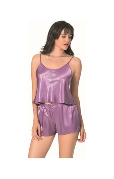 Modenya Lila Saten Babydoll Şort Takımı Lila