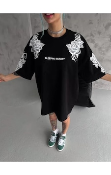 Amorluxe Unisex Flok Kabartma Baskılı T-shirt - Siyah Amorluxe Unisex Flok Kabartma Baskılı T-shirt - Siyah