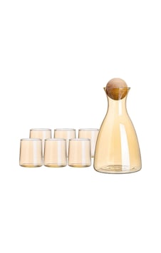 Qerhome Borosilikat Cam Ahşap Top Kapaklı Karaf 2000 Ml & 6 Adet Bardak Qerhome Borosilikat Cam Ahşap Top Kapaklı Karaf 2000 Ml & 6 Adet Bardak