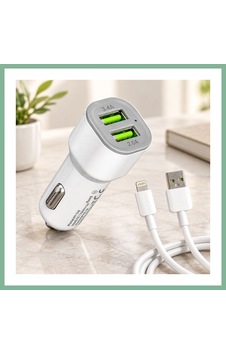 Bşkvirgo Araç Çakmaklık Çift Usb Hızlı Şarj Başlığı Ve Lightning Kablosu Bsk2026 Standart Bşkvirgo Araç Çakmaklık Çift Usb Hızlı Şarj Başlığı Ve Lightning Kablosu Bsk2026 Standart