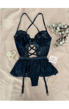 Mh Moony Homewears Roast Lacivert Seksi Jartiyer Takımı Lacivert