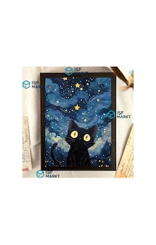 5d Dıy Elmas Boyama Seti - Gece Gök Altında Siyah Kedi 20x30 Cm Yuvarlak Elmaslı, Çerçevesiz 5d Dıy Elmas Boyama Seti - Gece Gök Altında Siyah Kedi 20x30 Cm Yuvarlak Elmaslı, Çerçevesiz