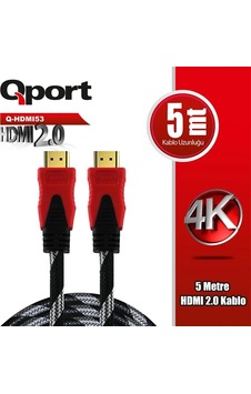 Qport Q-hdmı53 Hdmı 2.0 Versiyon 4k 60hz 5 Metre Örgülü Kablo Qport Q-hdmı53 Hdmı 2.0 Versiyon 4k 60hz 5 Metre Örgülü Kablo