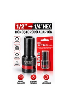 Gfb X-pro 1/2" Kare Giriş 1/4" Hex Çıkış Hızlı Değişim Dönüştürücü Adaptör Crv Açı Gfb X-pro 1/2" Kare Giriş 1/4" Hex Çıkış Hızlı Değişim Dönüştürücü Adaptör Crv Açı
