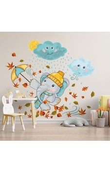 Şemsiyeli Sevimli Fil Çocuk Odası Duvar Sticker
