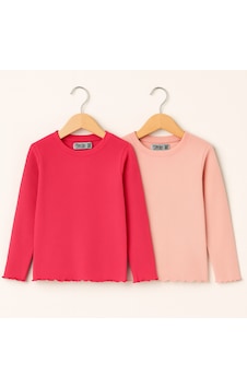 Smile Kids Kız Çocuk 2'li Kaşkorse Uzun Kol T-shirt Pembe