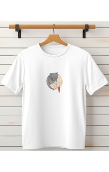 Aselinda Yin Yang Kedi Baskılı Tshirt Beyaz Aselinda Yin Yang Kedi Baskılı Tshirt Beyaz
