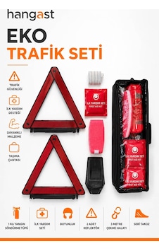 Eko Trafik Seti 7 Parça - 1 Kg Yangın Söndürme Tüpü, 2 Reflektör, İlk Yardım Seti, Çekme Halatı, Boyunluk Ve Takozlu Araç Güvenlik Seti