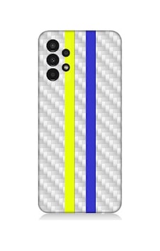 Samsung Galaxy A13 Uyumlu Silikon Kılıf Sarı Lacivert Metal Motif