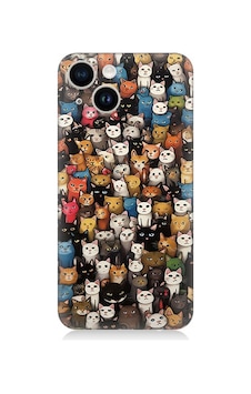 Apple Uyumlu iPhone 13 Silikon Kılıf Renki Sevimli Kediler