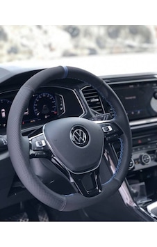 Volkswagen Jetta Araca Özel Mavi Yüzüklü Alcantara Noktalı Deri  Direksiyon Kaplama