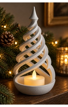 Minimalist Spiral Noel Ağacı Şeklinde Led Mum Tutucu Gümüş Minimalist Spiral Noel Ağacı Şeklinde Led Mum Tutucu Gümüş