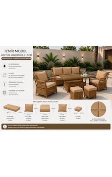Rattan Bahçe Ve Balkon Takımı 3+1+1 Minder Kılıfı Seti Açık Kahverengi Rattan Bahçe Ve Balkon Takımı 3+1+1 Minder Kılıfı Seti Açık Kahverengi