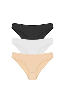 Papatya Bikini Model Külot 3'lü Paket Siyah Beyaz Ten