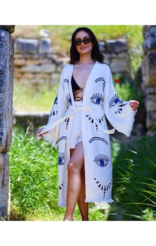 Elif Towels Ekru Renk Taş Baskı Kimono Kaftan Ekru Elif Towels Ekru Renk Taş Baskı Kimono Kaftan Ekru