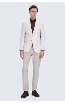 Hatemoğlu Bej Comfort Fit Mono Yaka Keten Klasik Ceket Hatemoğlu Bej Comfort Fit Mono Yaka Keten Klasik Ceket