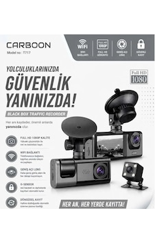Carboon T717 Araç İçi Kamera 1080p+720p Full Hd Ön,arka Ve Iç Kayıt 3 Kamera Gece Görüşlü