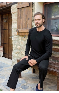 Aydoğan Erkek Civan Patlı Modal Siyah Pijama Takım 3483 Aydoğan Erkek Civan Patlı Modal Siyah Pijama Takım 3483