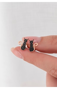 925 Ayar Minik Siyah Kedi Küpe Kadın Gümüş Küpe Pembe Altın 925 Ayar Minik Siyah Kedi Küpe Kadın Gümüş Küpe Pembe Altın