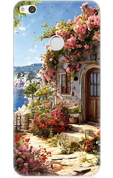 Huawei P9 Lite 2017 Uyumlu Çiçekli Ev Desenli Silikon Kılıf Huawei P9 Lite 2017 Uyumlu Çiçekli Ev Desenli Silikon Kılıf