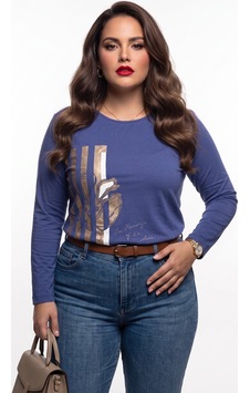 Vedi-bb Kadın Büyük Beden Bisiklet Yaka Uzun Kollu Baskılı T-shirt 26xy7304 İndigo Vedi-bb Kadın Büyük Beden Bisiklet Yaka Uzun Kollu Baskılı T-shirt 26xy7304 İndigo