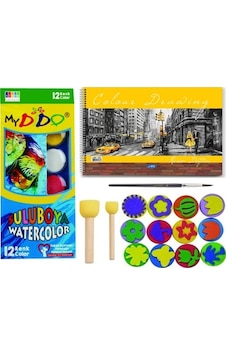 sulu boya baskı seti ponpon fırça 25x35 resim defterli sulu boya baskı seti ponpon fırça 25x35 resim defterli