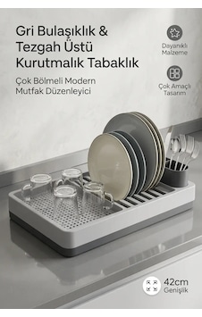 Modern Kurutmalık Tabaklık Gri Tezgah Üstü Bulaşıklık Bardaklık Standı Mutfak Modern Kurutmalık Tabaklık Gri Tezgah Üstü Bulaşıklık Bardaklık Standı Mutfak