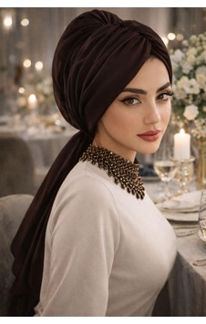 Aişe Tesettür Kahverengi Tokalı Abiye Bone Şal / Hazır Duvak Aişe Tesettür Kahverengi Tokalı Abiye Bone Şal / Hazır Duvak