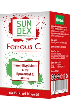 SUNDEX Ferrous C Demir Bisglisinat + Lipozomal C 60 Kapsül