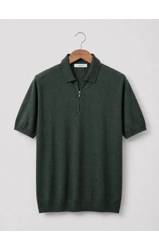 Yarım Fermuarlı Premium Polo Yaka Triko Tişört - Pamuk & Tensel Haki Yarım Fermuarlı Premium Polo Yaka Triko Tişört - Pamuk & Tensel Haki