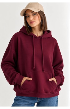 Mevese Taş İşlemeli Kanat Detaylı Kapüşonlu Rahat Kesim Kanguru Cepli Kadın Sweatshirt - Mürdüm Mevese Taş İşlemeli Kanat Detaylı Kapüşonlu Rahat Kesim Kanguru Cepli Kadın Sweatshirt - Mürdüm