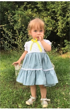 Kurdele Ve Dantel Detaylı Güpür Pamuklu Kumaş Mavi Kız Çocuk Bebek Elbise 001 Kurdele Ve Dantel Detaylı Güpür Pamuklu Kumaş Mavi Kız Çocuk Bebek Elbise 001