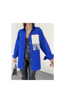 Unika Boutique Gabardin Püskül Detaylı Ceket Saks Mavi Unika Boutique Gabardin Püskül Detaylı Ceket Saks Mavi