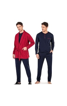 Pierre Cardin 5605 5'li Röpteşambır Pijama Seti - Bordo 001 Pierre Cardin 5605 5'li Röpteşambır Pijama Seti - Bordo 001
