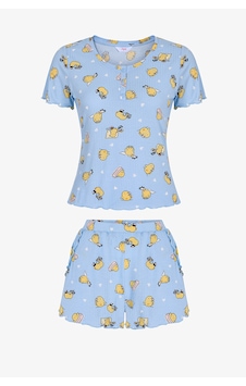 Penti Açık Mavi Happine Rib Şortlu Pijama Takımı