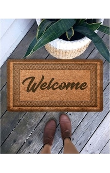 Dekoratif Welcome Kahverengi Kapı Önü Paspası-Kahverengi-45 X 65 Kahverengi